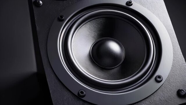 A black subwoofer speaker on a black background