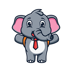 cartoon illustration design of cute and kawaii elephant back to school