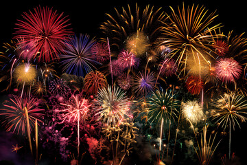 colorful fireworks at night vector 3d rendering