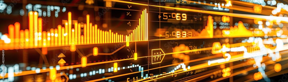 Poster abstract futuristic financial technology stock market data visualization with glowing orange digital