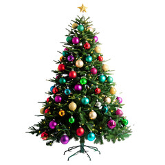 Beautifully decorated Christmas tree on transparent background PNG