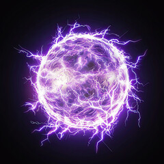 Powerful electrical discharge, lightning strike isolated on black background. Ball lightning vector illustration
