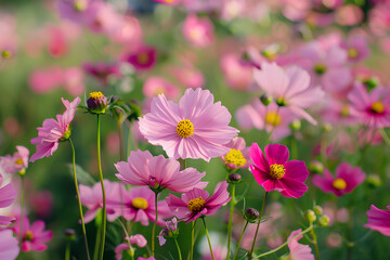 Fototapeta premium beautiful cosmos flowers in garden field