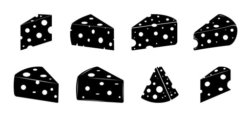 set of cheese silhouettes, isolated background