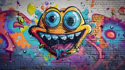 Graffiti wall with colorful cartoon character design