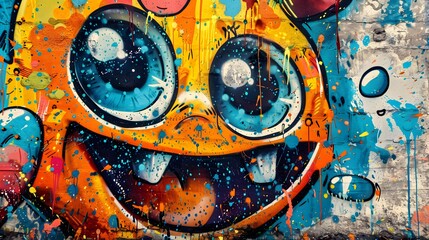 Graffiti wall with colorful cartoon character design