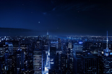 Obraz premium City Skyline at Night: Aerial View of Illuminated Skyscrapers