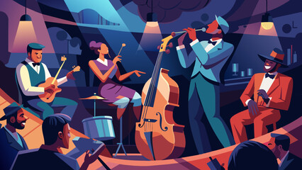 Vibrant Jazz Band Performing in a Speakeasy Club