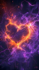 a purple background with a orange electric heart