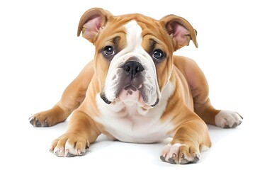 Playful and Affectionate Bulldog Gazing Directly in Studio Setting