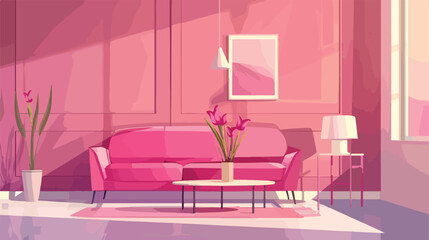 Pink living room furniture for home interior design vector