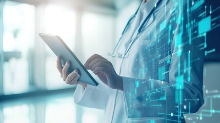  a doctor with tablet - digital patient data sheet 