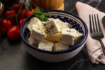 Greek traditional Feta cheese cubes