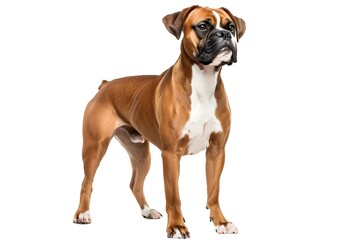 Obraz premium Powerful Boxer Dog Breed Posing in Studio Against White Background