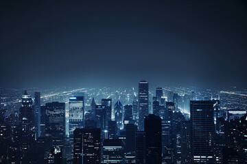 Obraz premium City Skyline at Night: Aerial View of Illuminated Skyscrapers