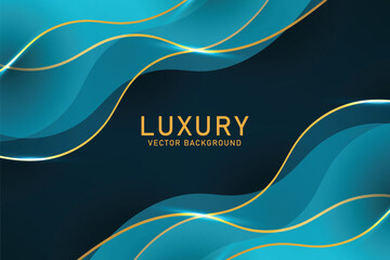 Luxury blue background with curved glowing blue and golden line