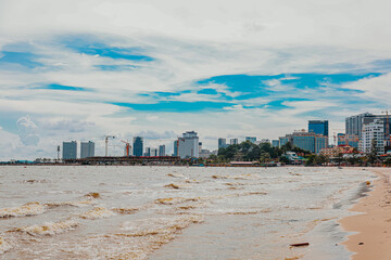 Sihanoukville beach  sea with modern city