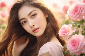 Fototapeta premium Closeup face of young beautiful woman with a healthy clean skin