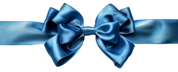 blue ribbon with bow on transparent background.