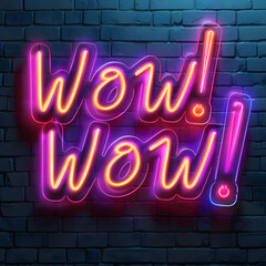 Colorful neon light with text "Wow" on background.