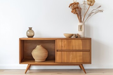 Minimalist wooden sideboard with decor items