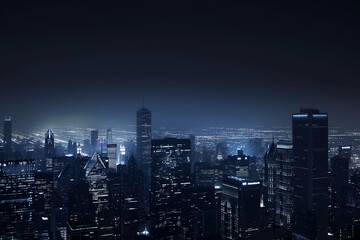 Obraz premium City Skyline at Night: Aerial View of Illuminated Skyscrapers