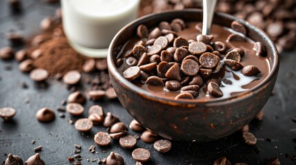Healthy breakfast option Chocolate cereal and milk