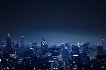 City Skyline at Night: Aerial View of Illuminated Skyscrapers