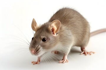 Captivating Close up Portrait of a Curious Gray Rat on a Clean White Background