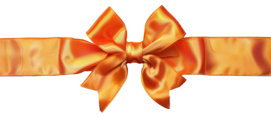 orange ribbon with bow on transparent background.