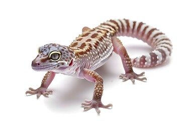 Naklejka premium Closeup Portrait of Spotted Leopard Gecko Reptile Isolated on White Background