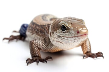 Fototapeta premium Captivating Close up of a Blue Tongued Skink Reptile on a Clean White Background