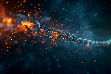 Binary code chains breaking apart in a dramatic explosion, symbolizing liberation from digital constraints and the transformative power of cryptography 