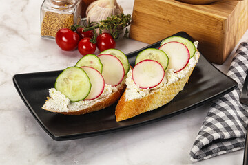 Bruschetta with soft cheese and radishes