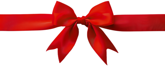 red ribbon with bow on transparent background.