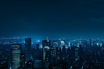 Obraz premium City Skyline at Night: Aerial View of Illuminated Skyscrapers