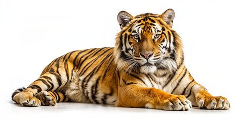 Tiger lying down isolated on white,generative ai