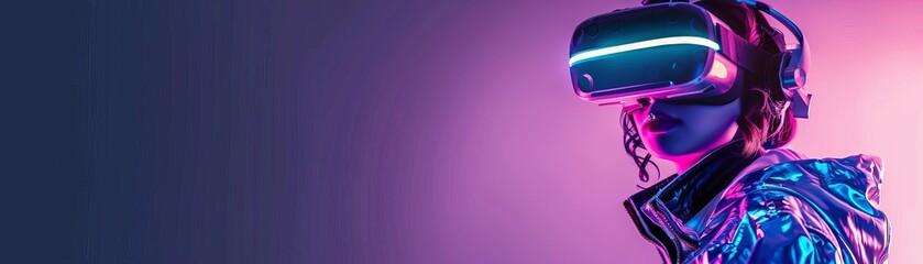 Solo adventurer using VR to explore summer festivals around the world, futuristic, neon colors, high detail