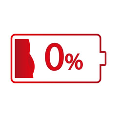 Zero percent battery icon. Low power Vector symbol. Empty battery charge sign. Energy saving mode indicator.