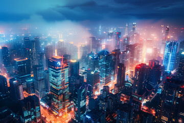 Fototapeta premium Bird’s Eye View of a Vibrant City at Night