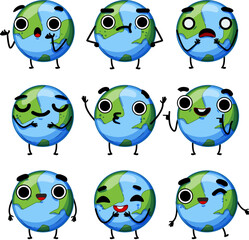 earth planet character set cartoon. world day, happy cute, ecology save earth planet character sign. isolated symbol vector illustration