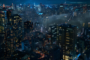 Naklejka premium Bird’s Eye View of a Vibrant City at Night