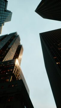 colourful toned skyscrappers close up on a sunny summer day