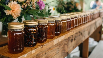 In lieu of traditional wedding favors guests are given homemade jams and honey from the ranchs own farm.