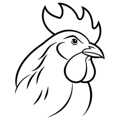 head of a rooster vector line art logo design