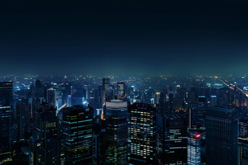 City Skyline at Night: Aerial View of Illuminated Skyscrapers