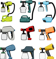 paint sprayer set cartoon. drip logo, body car, auto industry paint sprayer sign. isolated symbol vector illustration