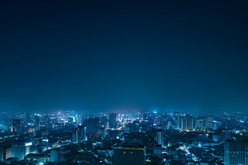 Aerial Night View of Skyscrapers from Drone's Perspective