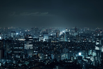 Aerial Night View of Skyscrapers from Drone's Perspective