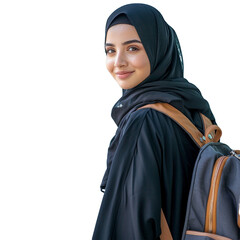 A young muslim student in black burka isolated